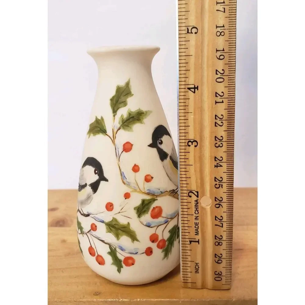 Vintage‎ Hand Painted Chickadee on Holly Bird 5
